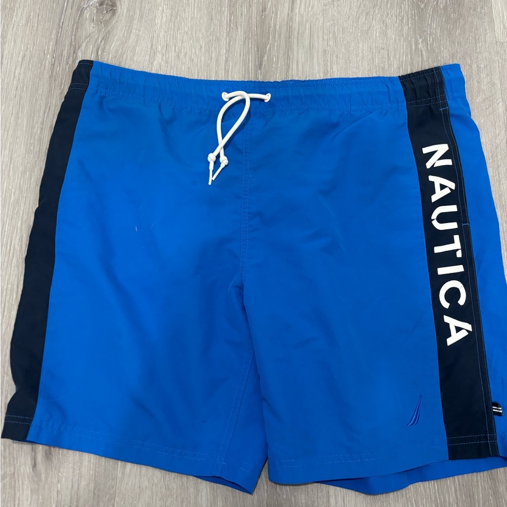 (NWOT) Nautica Blue and Black Swim Trunks with Sporty Design